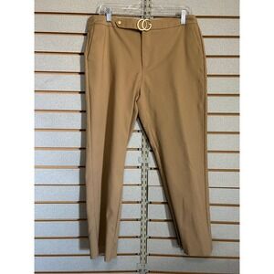 Sublime Fashion Tan Tapered Trousers Gold Buckle Waist Plus Size XXXL Pants